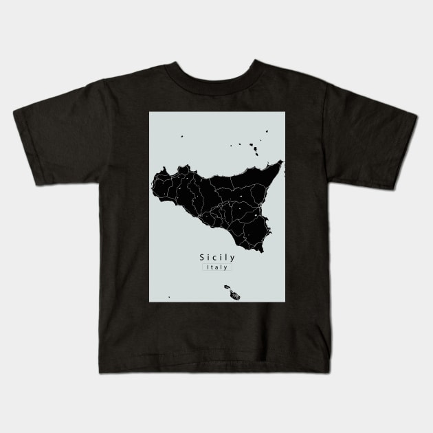 Sicily Italy Island Map dark Kids T-Shirt by Robin-Niemczyk